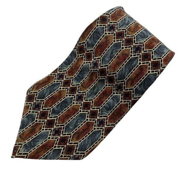 Metropolitan Museum of Art Tie Men's Necktie Silk Brown Blue Ivory Geometric - Picture 1 of 7